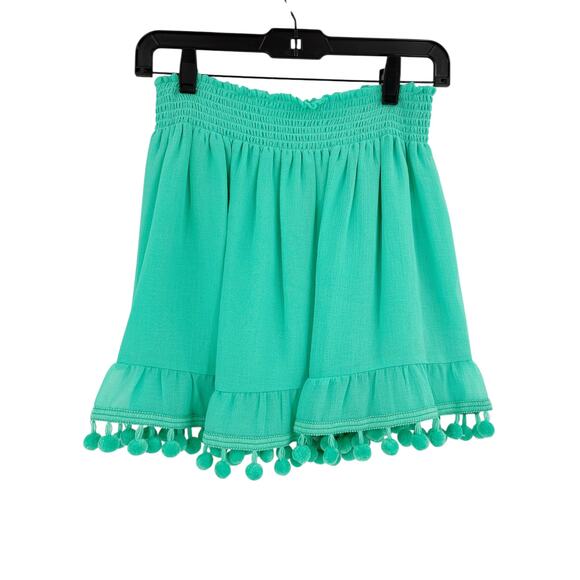 RAMY BROOK Skirt NEW Size L Stevie Mini Green $175 Pom Pom - Picture 4 of 4